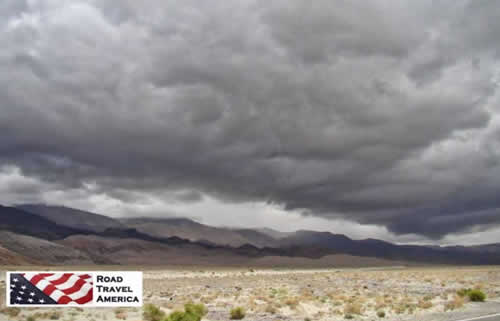 Storm clouds and rain settle in over Death Valley National Park
